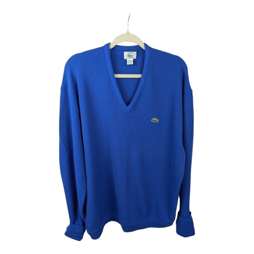 Vintage Izod Lacoste V-Neck Sweater Mens Big 2X Royal Blue Orlon Acrylic USA